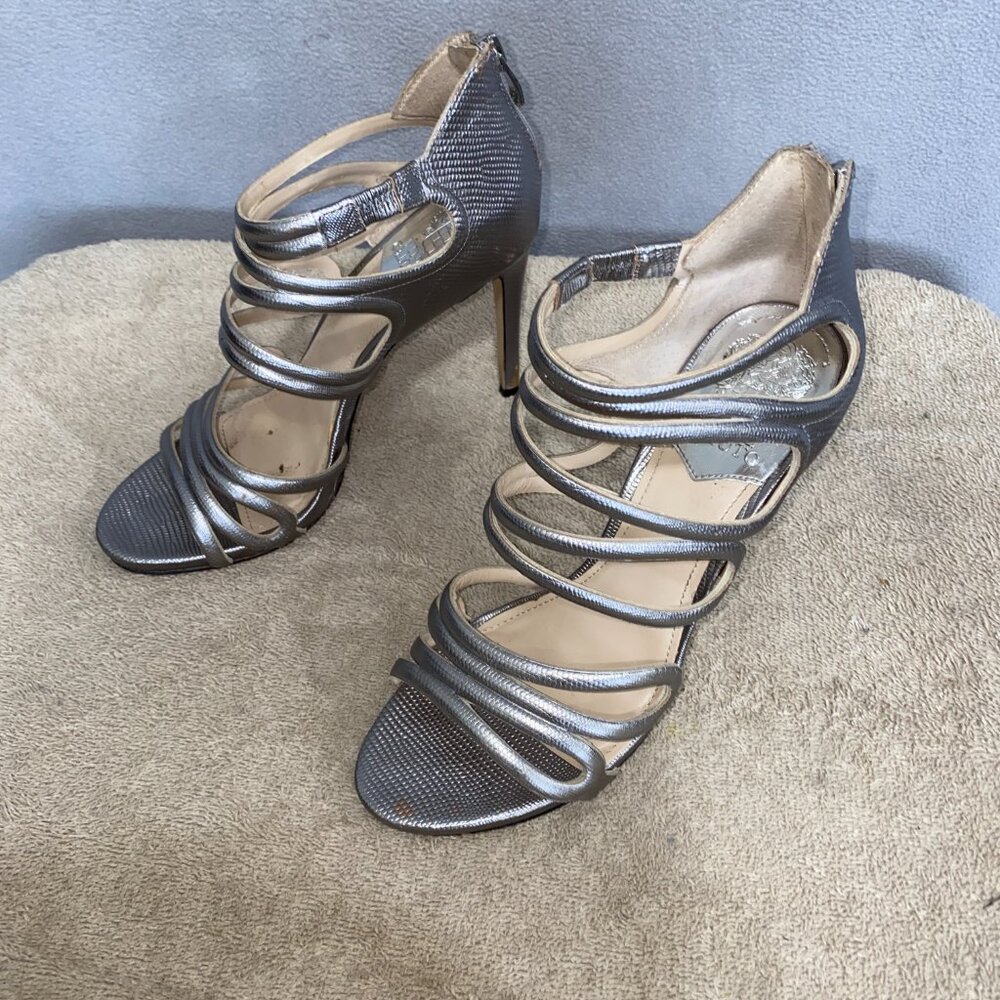 Vince Camuto Silver Metallic Strappy Heels Size 8M / EU 38 Gladiator Sandals - Picture 2 of 7